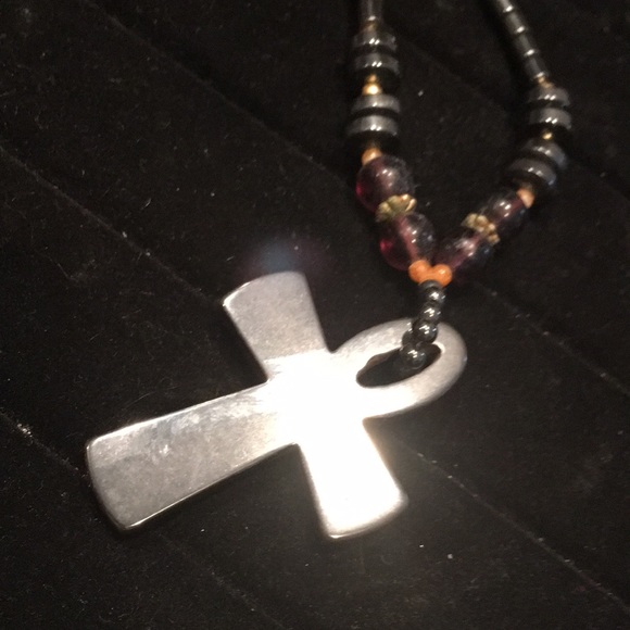 NWOT Hematite and beaded Ankh/Cross - Picture 3 of 4